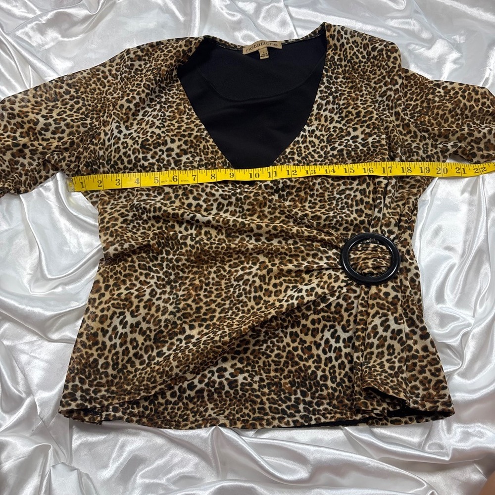 y2k Notations Leopard Print Top Brown Excellent Faux Wrap Ring Detail Blouse - Picture 4 of 6